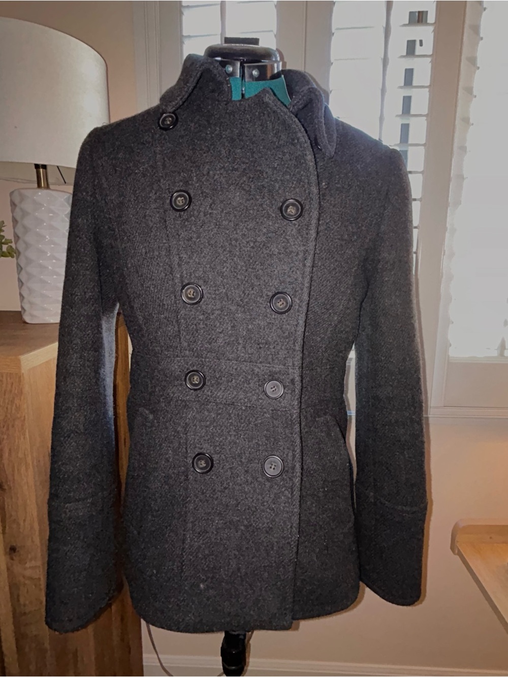 J. Crew Women's Charcoal Gray Double-Breasted Wool Pea Coat